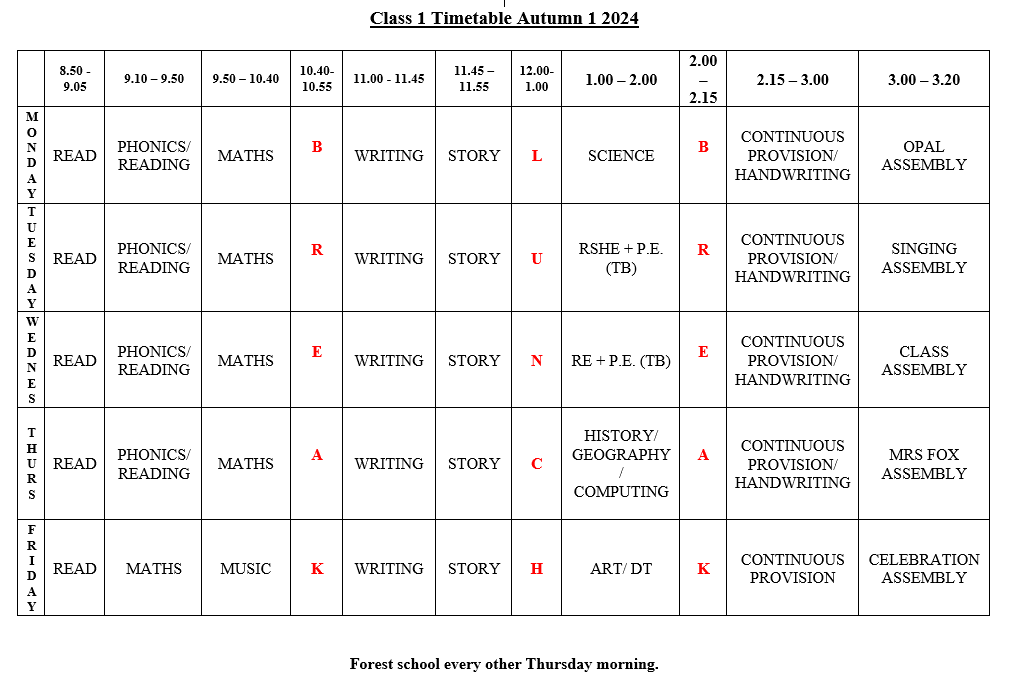 Class 1 Timetable