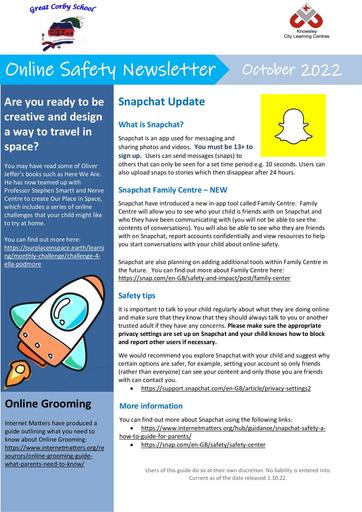 Online Safety Newsletter October 2022 Great Corby 30 09 2022