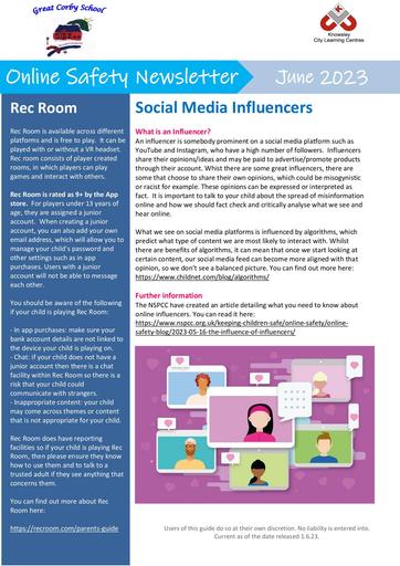 Online Safety Newsletter Primary June 2023 Great Corby 05 06 2023