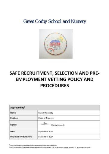 Safer Recrruitment and Pre Employment Vetting Policy