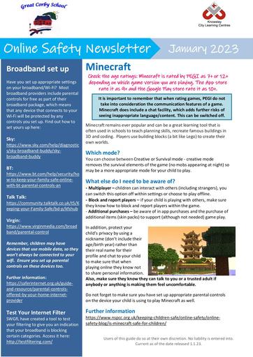 Online Safety Newsletter Primary January 2023 Great Corby